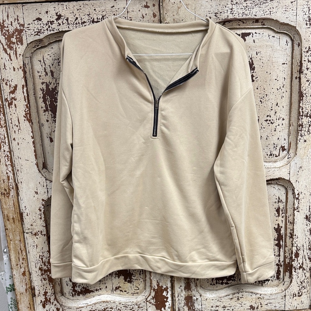 Beige Quarter-Zip Pullover Sz XL